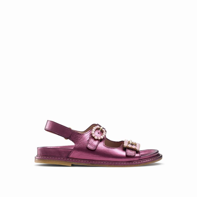 Russell & Bromley Glamour Embellished Buckle Sandals Womens Purple [ZZY9047ZV]
